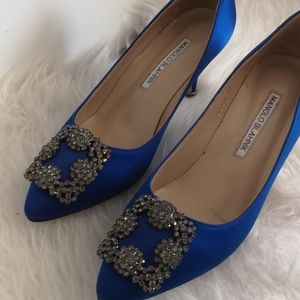 Blue Satin Pumps with stones